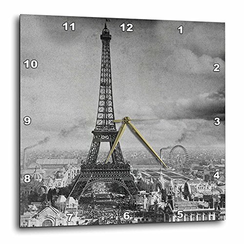 3dRose DPP_6793_3 Eiffel Tower Paris France 1889-Black and White-Wall Clock, 15 by 15-Inch