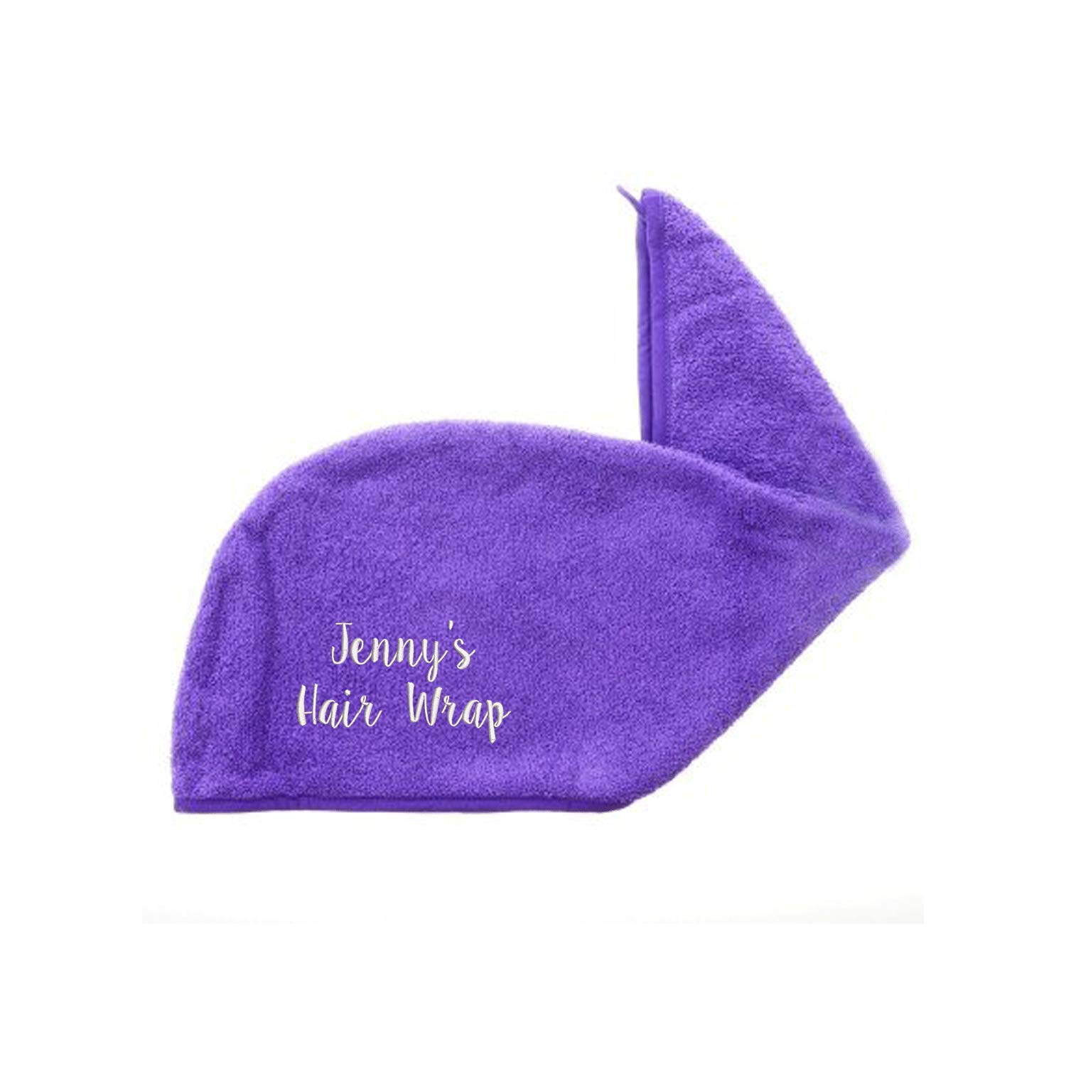 aztex Personalised Luxury Hair Turban Towel, Head Wrap Towel, Hair Drying Towel with Loop and Button Fastener, Luxury Absorbent and Lightweight Cotton, Multiple Colours, 64 x 23cm - Purple