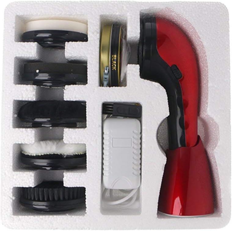 Portable Handheld Automatic Electric Shoe Brush Shine Polisher 2 Ways Power Supply (Red)