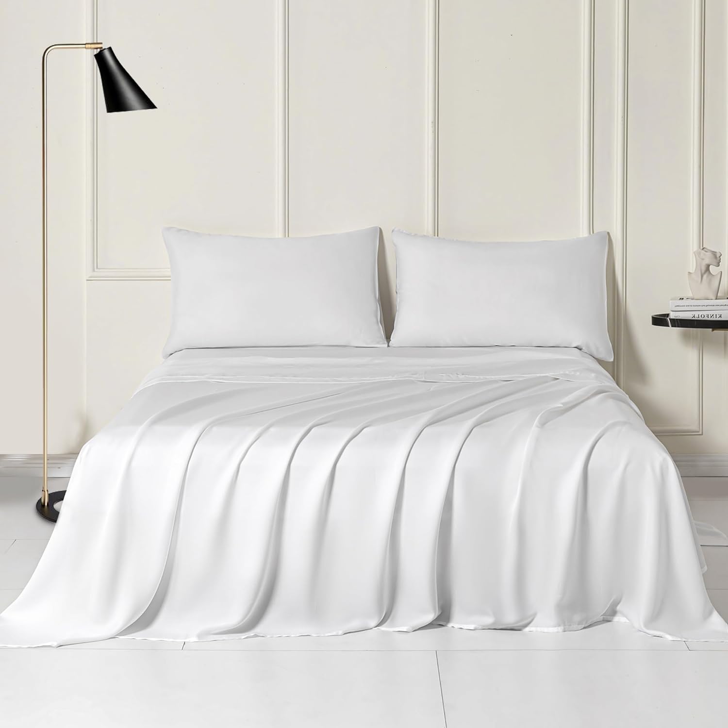 ALPHA HOME Queen Sheets Set, 100% Tencel Lyocell Sheets, Luxury and Silky Soft Queen Bed Sheet Set with Deep Pocket Cooling Bed Sheet Set 4 Piece Bedding Sheet Set