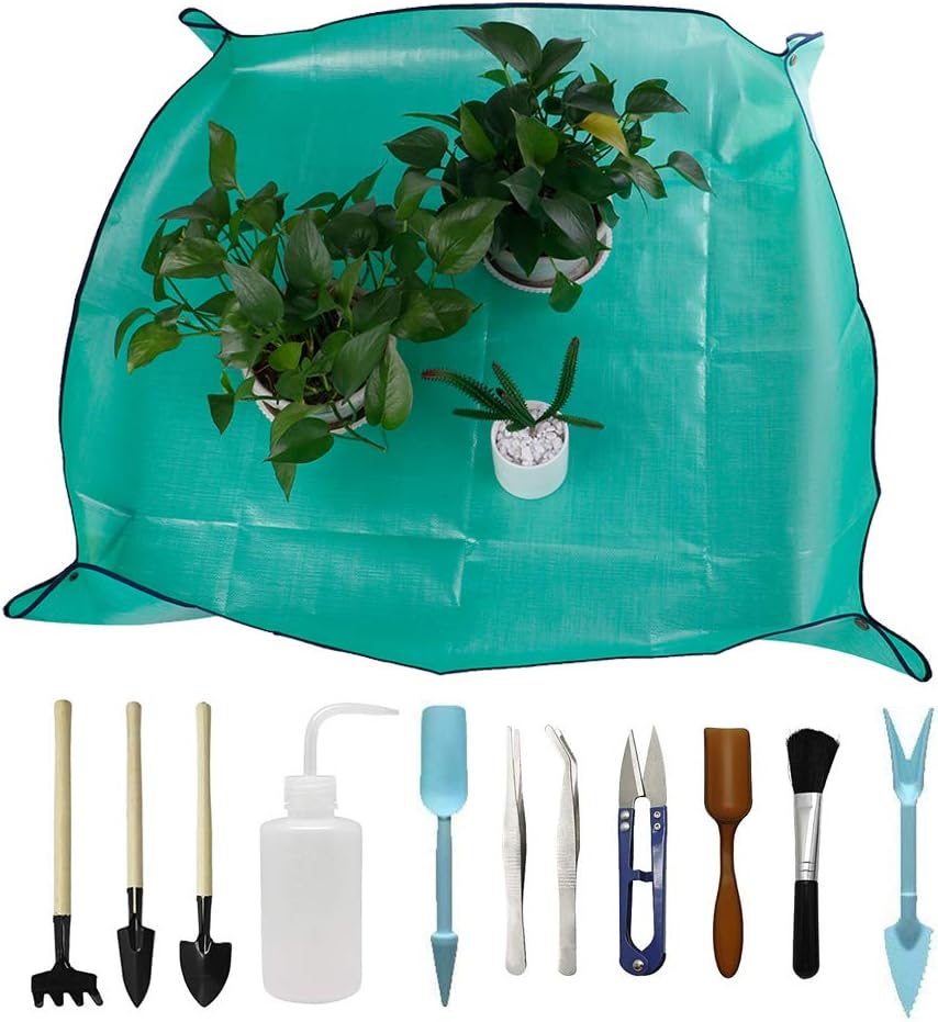 1 Pcs Garden Kneelers Work Cloth Anti Dirty Gardening Transplanting Pot Pad with 11 Pieces Mini Garden Hand Transplanting Succulent Tools for Indoor Garden Plant Care