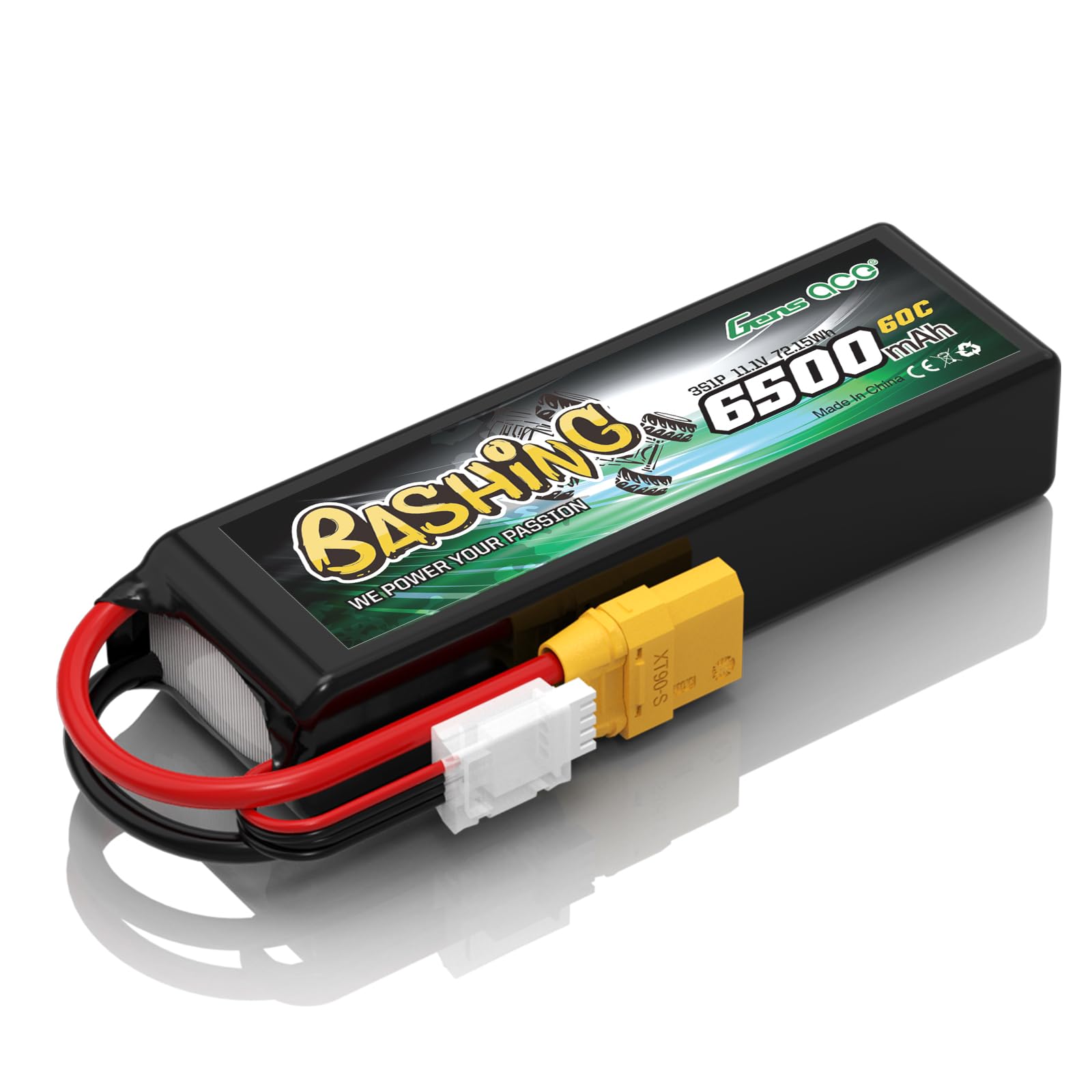 Gens Ace 3S LiPo Akku 6500mAh 11.1V 3S1P 60C Lipo Akku mit XT90 Steck Bashing Batterie für RC Auto, RC Flugzeug, RC Hubschrauber, RC Hobby