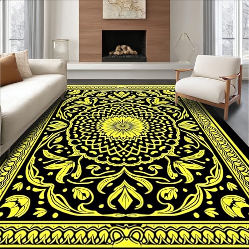 ODIKA Flatwoven Area Rug 4x6 ft, Paisley Honeycomb Jacquard Symmetrical Floral Arrangement, Non Slip, Stain Resistant, Washable High Traffic Area Rugs for Living Room, Bedroom Decor (with Pad)