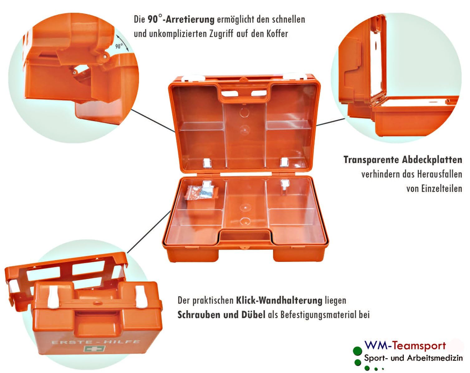Erste-Hilfe-Koffer/Verbandskasten aktuelle DIN/EN 13157 inkl. Augenspülung + BG-Info-Komplettpaket mit Aushang & Rettungszeichen