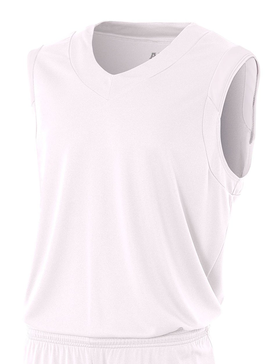 A4 Mens Moisture Management v-Neck Muscle Shirt, 3XL, White
