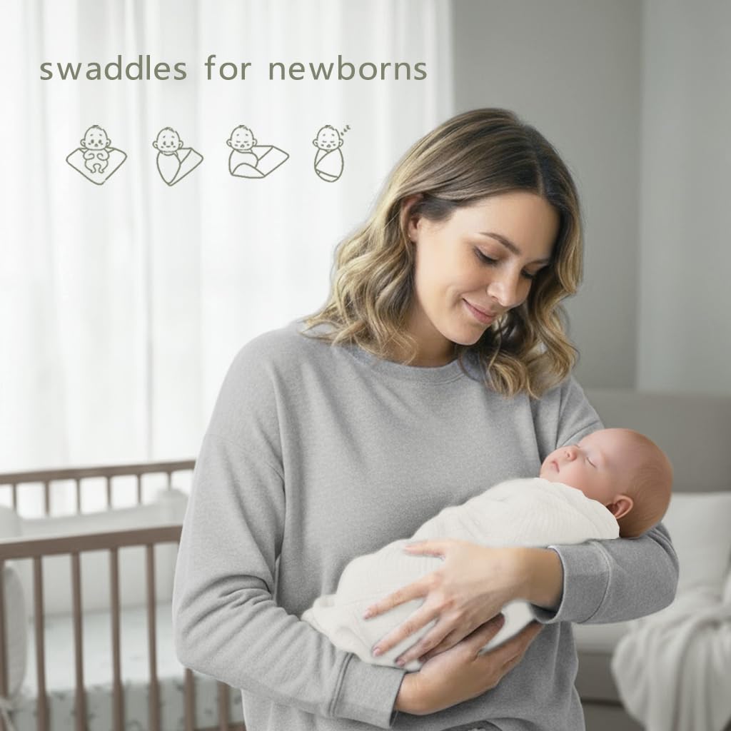 Muslin Swaddle Blankets for Baby Boy - 3 Pack 47x47 Inch Large Receiving Blankets, Soft Breathable Cotton Nursery Swaddles for Newborn, Infant & Todler, White