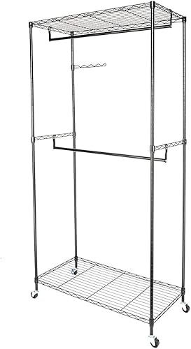 Estante organizador de doble barra para colgar ropa, armario rodante, estante de metal independiente para colgar ropa, organizador de ropa con