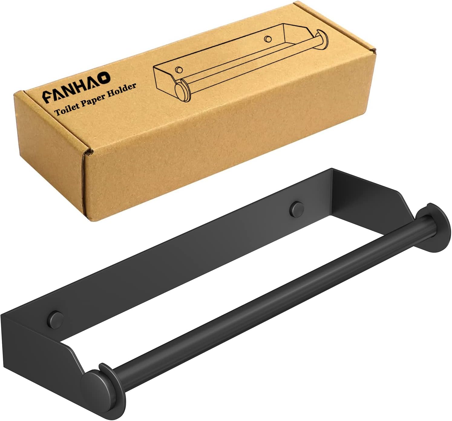 FANHAO Toilet Paper Holder Wall Mounted, SUS304 Stainless Steel Double Post Pivoting Toilet Tissue Holder, Under Kitchen Cabinet Paper Towel Dispenser, Matte Black