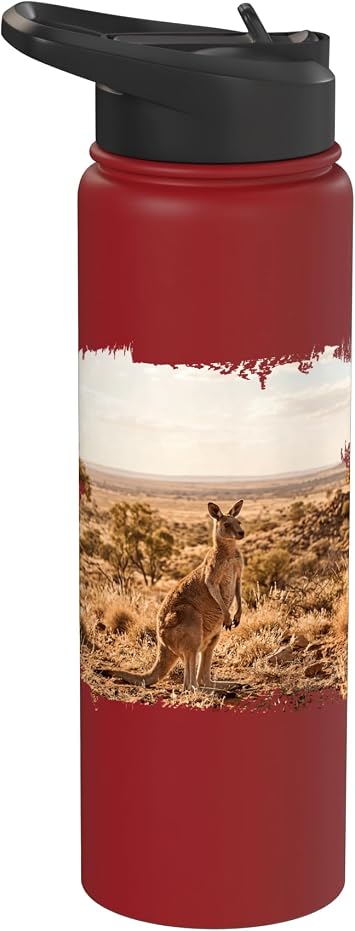 Kangaroo Outback Landscape Wildlife Open Desert Scene Stainless Steel Insulated Water Bottle