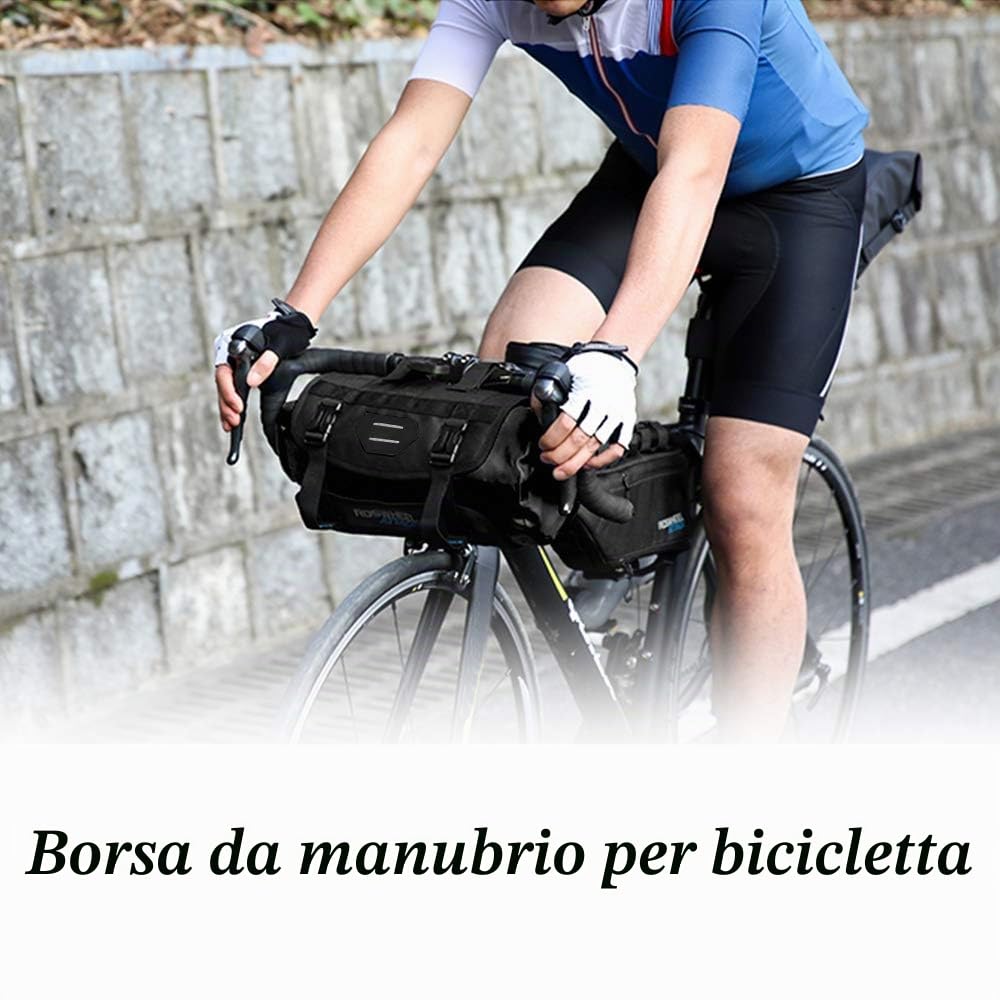 Lixada Borsa da bicicletta Impermeabile Mountain Road MTB Bicicletta Anteriore Telaio Manubrio Pannier Borsa A Secco con Cerniera 3L-7L regolabile (nero)
