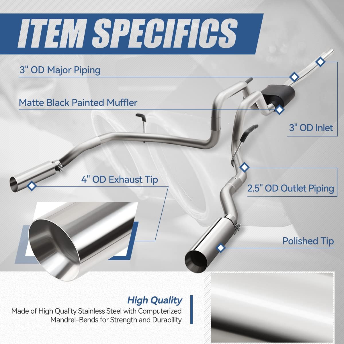 Auto Dynasty 4 inches Catback Exhaust System Compatible with 2004-2008 Ford F150 Lincoln Mark LT 4.6L 5.4L, Round Muffler Rolled Tip, Stainless Steel