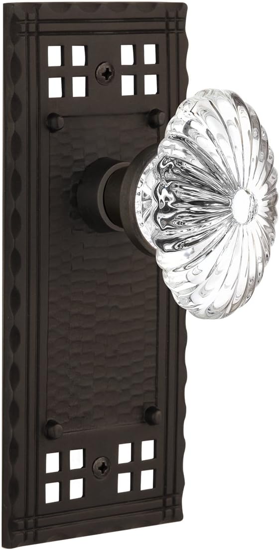 Nostalgic Warehouse 714766, Privacy-2.75", Oil-Rubbed Bronze Craftsman Plate with Oval Fluted Crystal Glass Knob