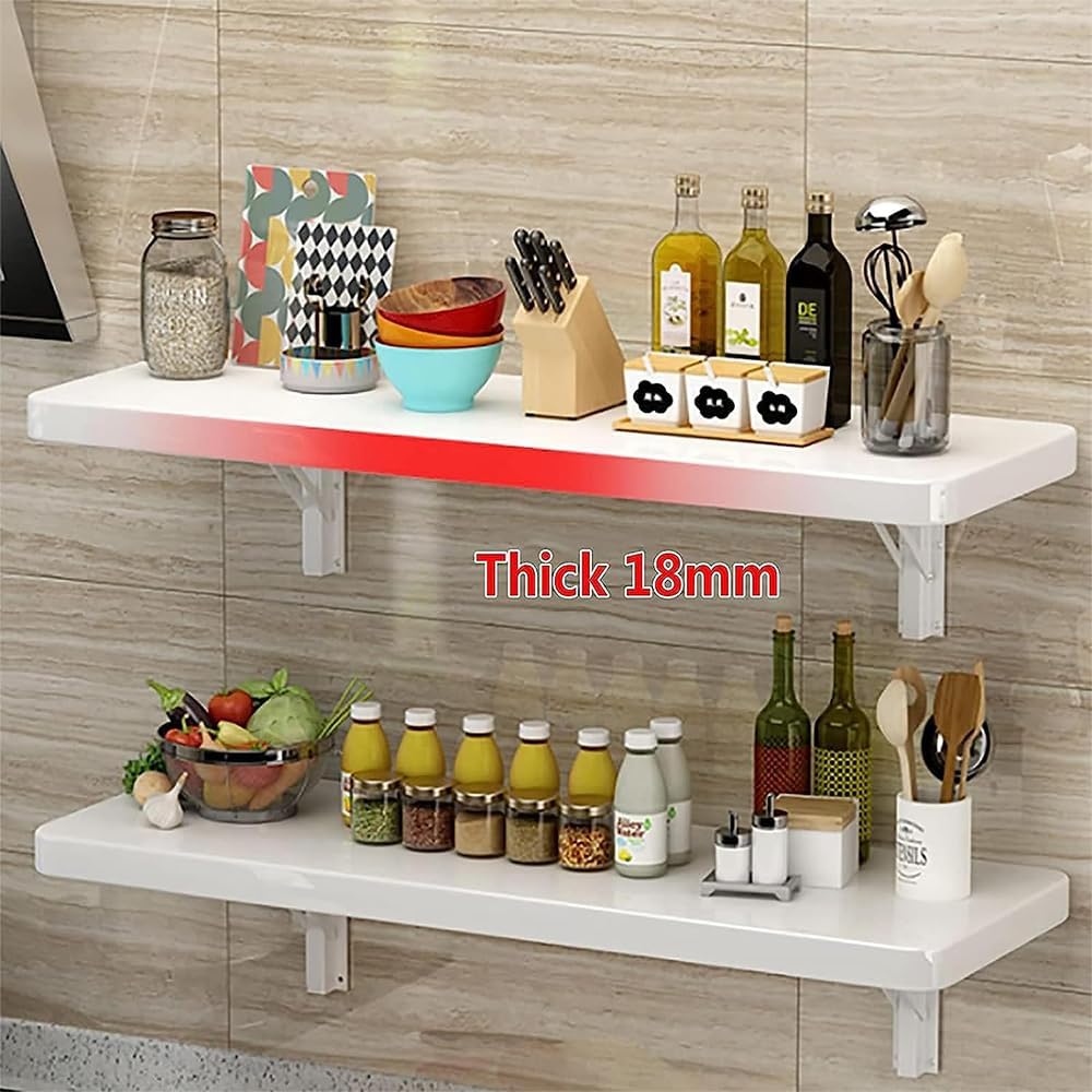 Wall Mounted Folding Drop Leaf Wooden Breakfast Bar for Kitchen Space Small Dining Table Foldable Wall Mounted Design 80cm x 40cm.
