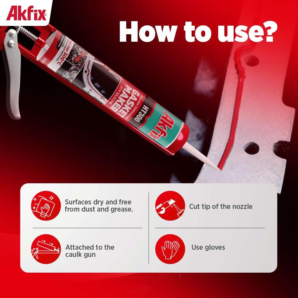 Akfix HT300 High Temp Silicone Sealant - RTV Gasket Maker, Heat Sealant, Waterproof Seam&Gasket Sealer for Automotive, 100% Flexible Gap Filler | 12-Pack, 10.5 Oz. Red (Akfix HT300-12 Pack)
