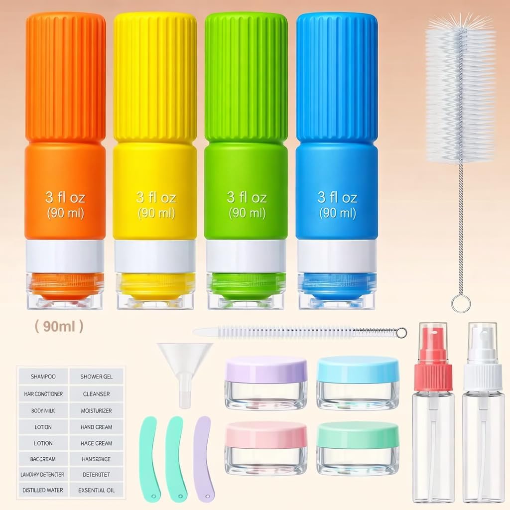 18-Pack Travel Bottles for Toiletries, TSA Approved Travel Size Containers, Leak Proof Silicone Squeezable Travel Accessories for Shampoo Conditioner Lotion, Refillable Toiletry Bottle Set with Bag