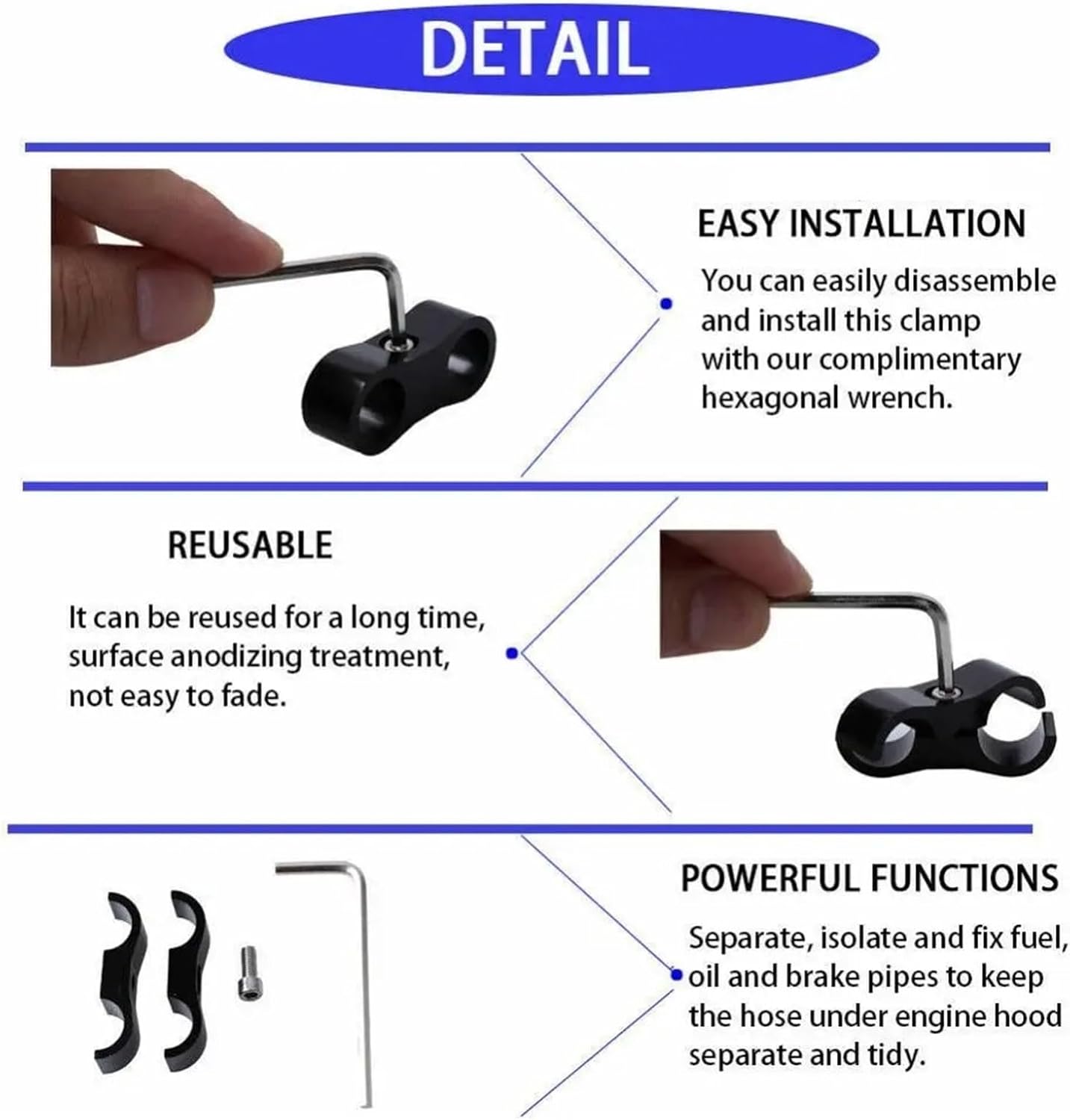 Spark Plug Wire Holder 10pcs Double Hole Oil Line Clamp Universal Hose Separator Aluminum Alloy AN4/AN6/AN8/AN10 Divider Braid Fuel Clam(Black-AN6)