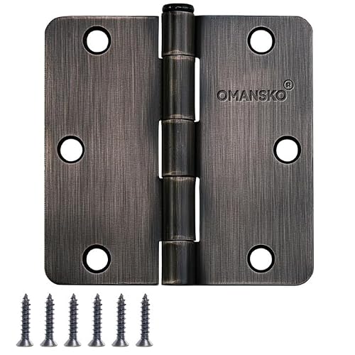 6 Pack Door Hinges, 3.5 x 3.5 Inch Oil Rubbed Bronze Hinges for Wood 1/4'' Radius Corners Interior Hinges, 3 1/2 Inch Door Hinges for Residential Doors