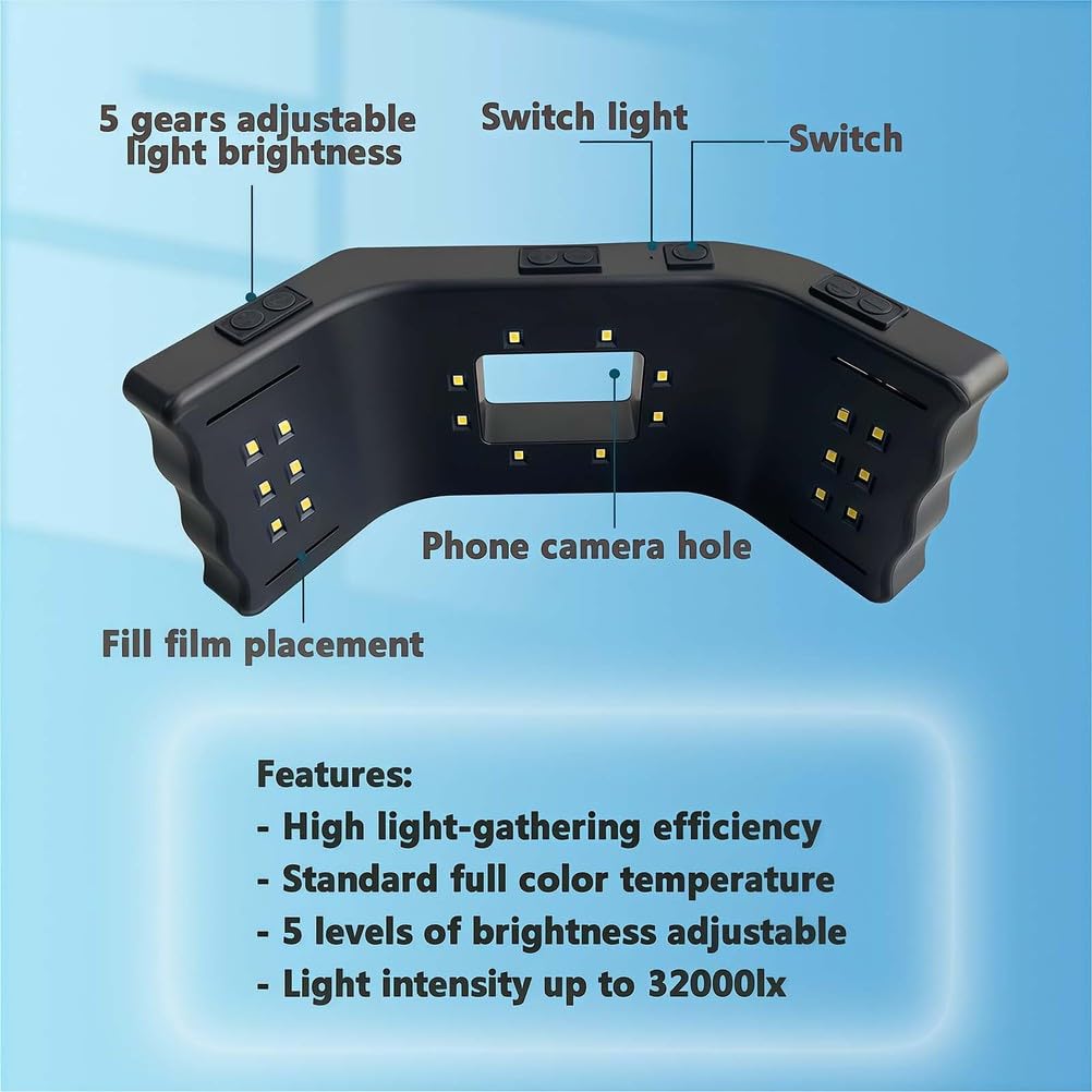 Luz de fotografía dental, luz LED de relleno oral con 20 cuentas de lámpara y diseño de iluminación envolvente 3D, soporte móvil para salón en casa y fotografía macro