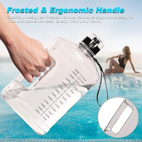Miniatura 4 de Botella de agua grande de galón con asa, botella de agua deportiva de 128 onzas a prueba de fugas, sin BPA, con marcador de tiempo motivacional y
