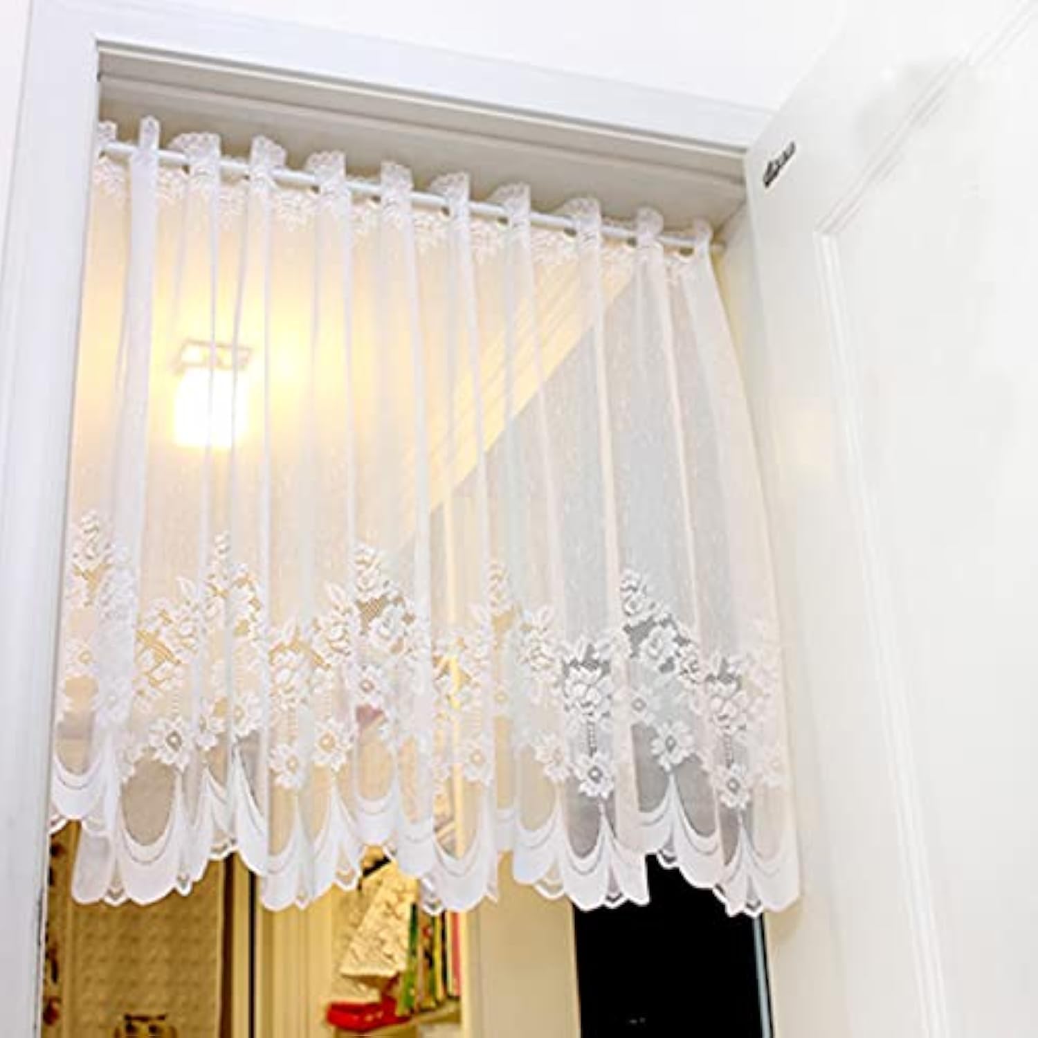 Tenda trasparente con ricamo, stile rustico, vintage, in pizzo, colore bianco (larghezza x altezza 100 x 90 cm), 1 pezzo
