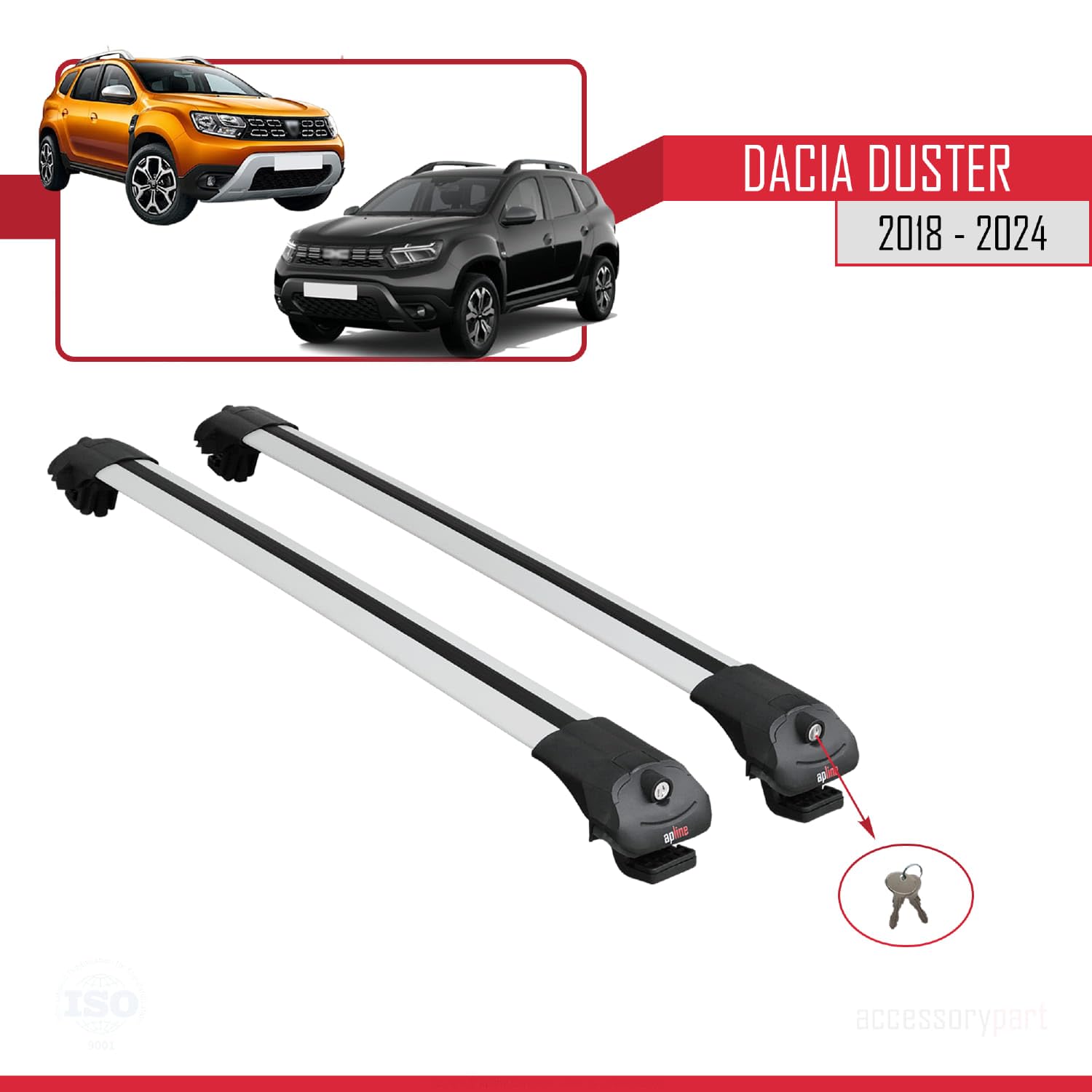 Compatible con Dacia Duster 2 (HM) 2018-2024 Modelo Ace-1 Barra de Techo Auto Portaequipajes Barras Transversales Gris Aluminio 2 Barras