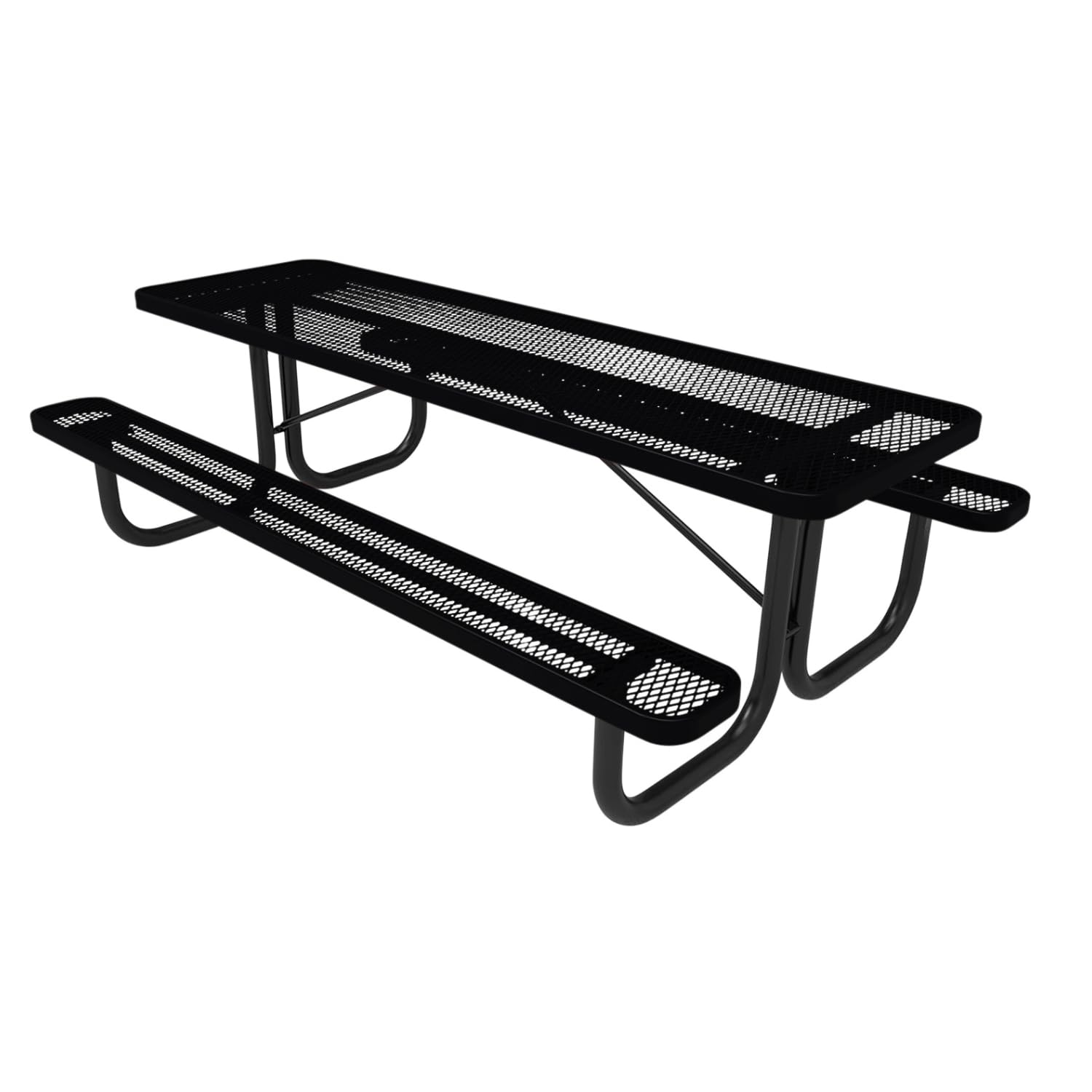 COATEDOUTDOORFURNITURE Heavy-Duty Portable Outdoor Picnic Table, Thermoplastic Coated Expanded Metal Commercial-Grade Patio Dining Furniture Made in America (8ft Rectangular, Black)