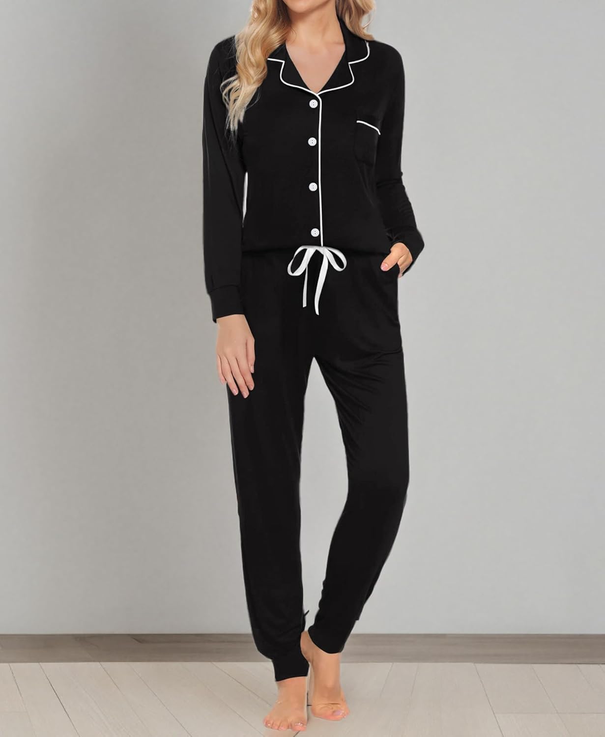 SWOMOG Womens Pajamas Set Long Sleeve Sleepwear Button Down Nightwear Soft Joggers PJs Sets with Pockets Lounge Sets - Image 9