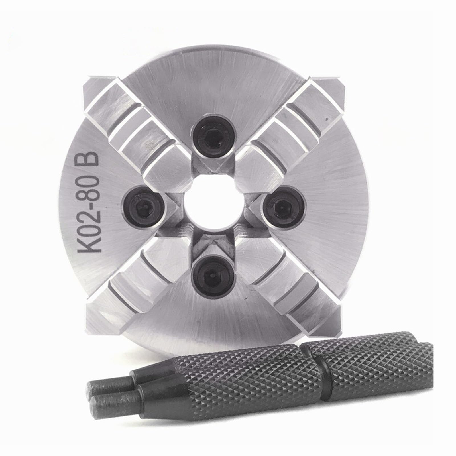 K02-50/63/80B/100B Mini Mandril Manual De Torno De 4 Mordazas, Precisión 0,1mm Para Metales No Ferrosos Y Plásticos, Para Tornos De Instrumentos Y Mecanizado De Piezas Pequeñas(80mm)
