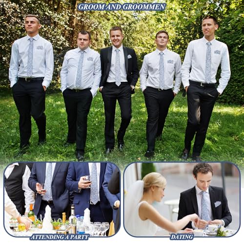 Image of Tie and Pocket Square Men Necktie | Satin Tie for Men, Wedding Groom Groomsmen Gift, Formal Neckties with Matching Handkerchief, Business Party Accessories