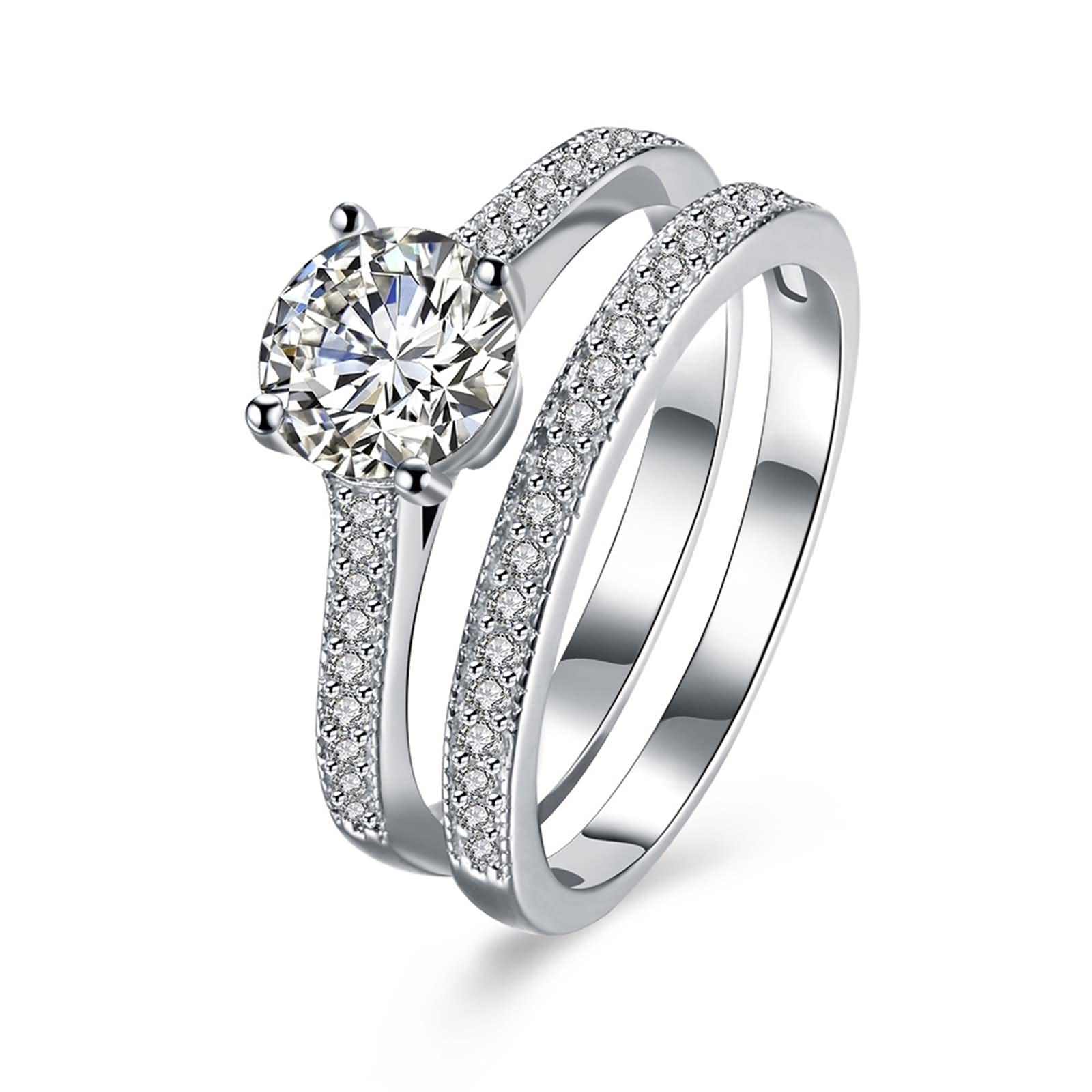 Ehering für Frauen, Mutter-Geschenke für Frauen, Ring-Set, 2 Ringe, Sterlingsilber mit Zirkonia