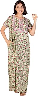 evolove Women's Cotton Long Maxi Night Gown Nighty Dress with Pocket & Stylish Button, Super Soft Comfortable (LNG-Button)-picture-13