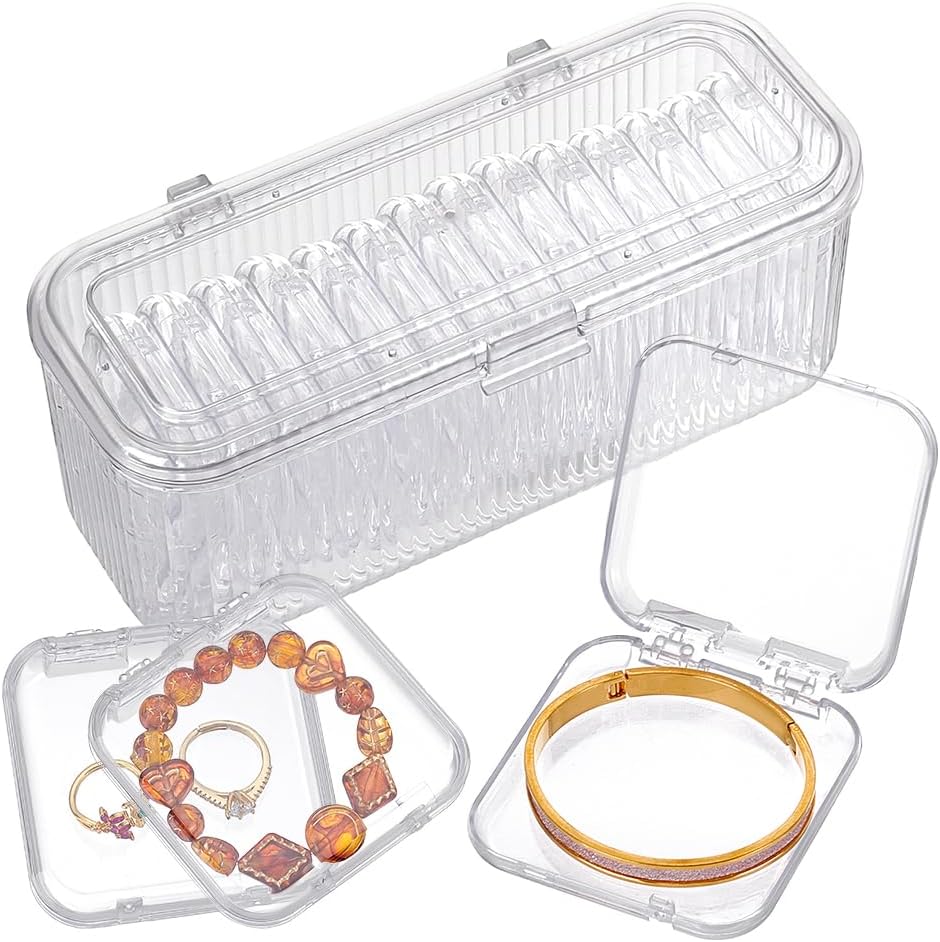 PH PandaHall 1 Pack Clear Jewelry Box Rectangular Plastic Storage Container with 14 Portable Anti Tarnish Organizers for Organizing Bracelet, Earrings, Rings, Beads, Crafts