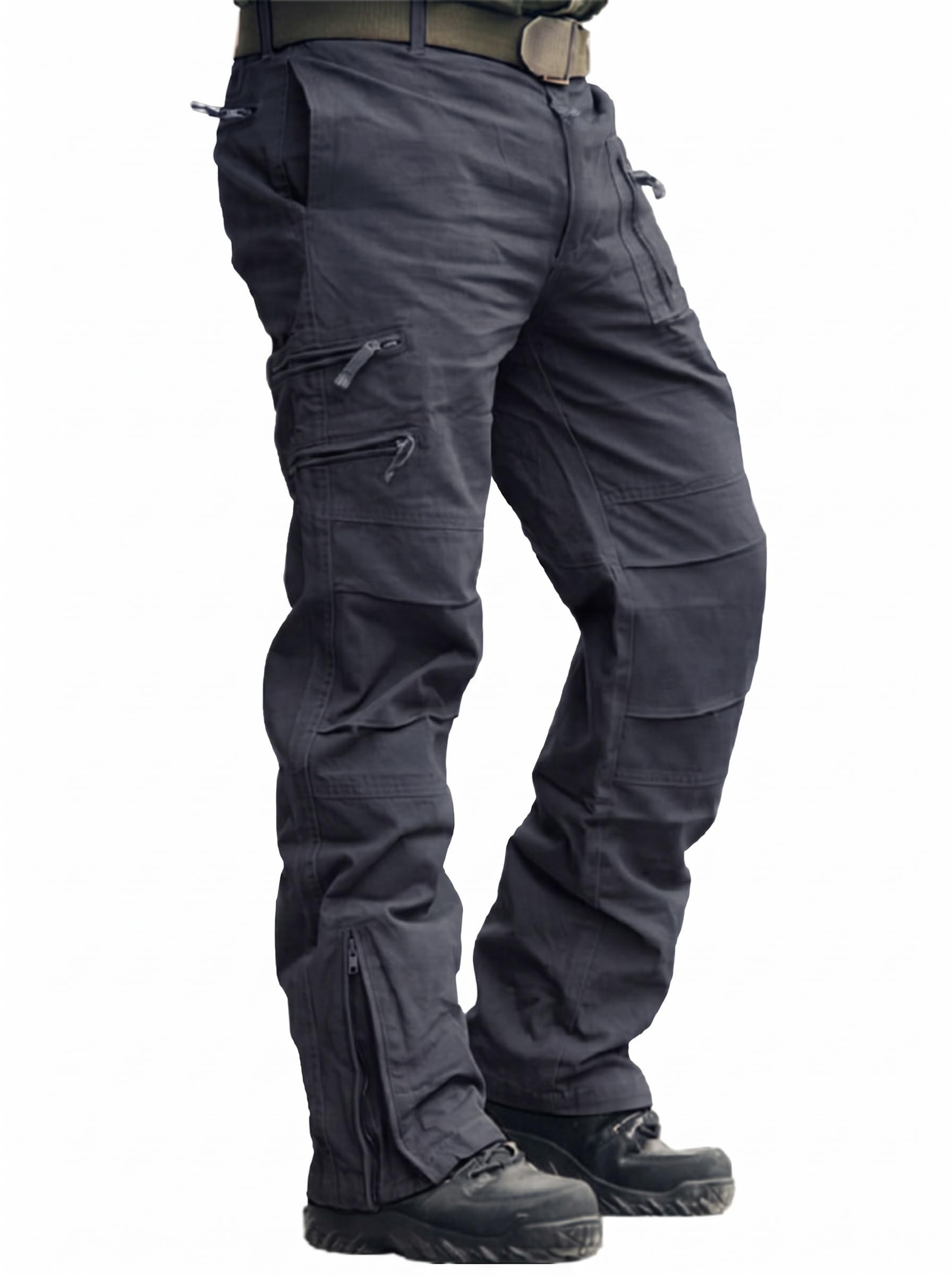 CRYSULLY Mens Tactical Cargo Pants Ripstop Cotton Military Hiking Work