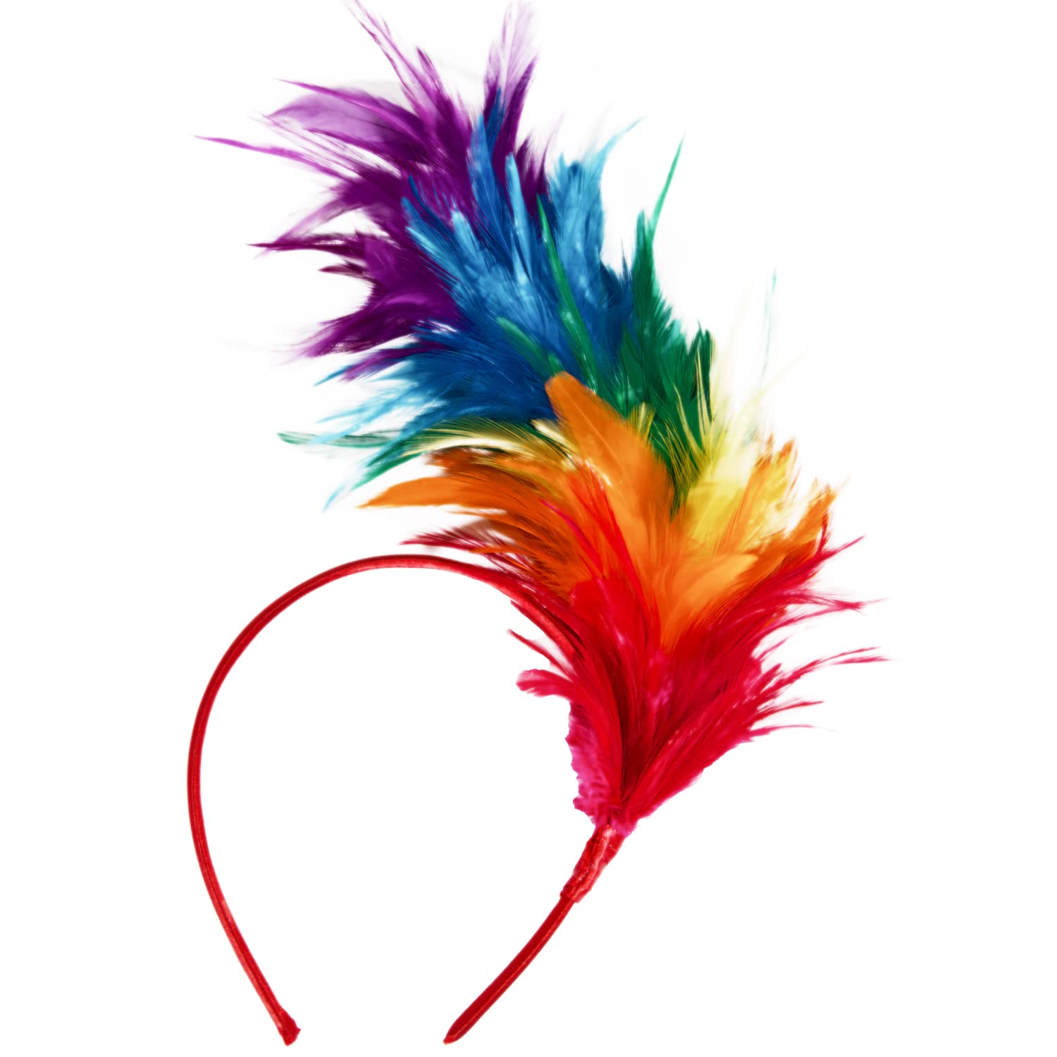 Feathers Headband Masquerade Headpiece for Women Halloween Christmas Party Favor Floral Fascinator Crown (Feather-rainbow, One size)