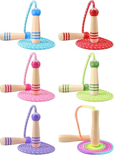 Miniatura 6 de Lorvain - Cuerda de saltar ajustable para niños, cuerda de saltar para niños con mango de madera para niñas y niños, cuerdas de salto pesadas para