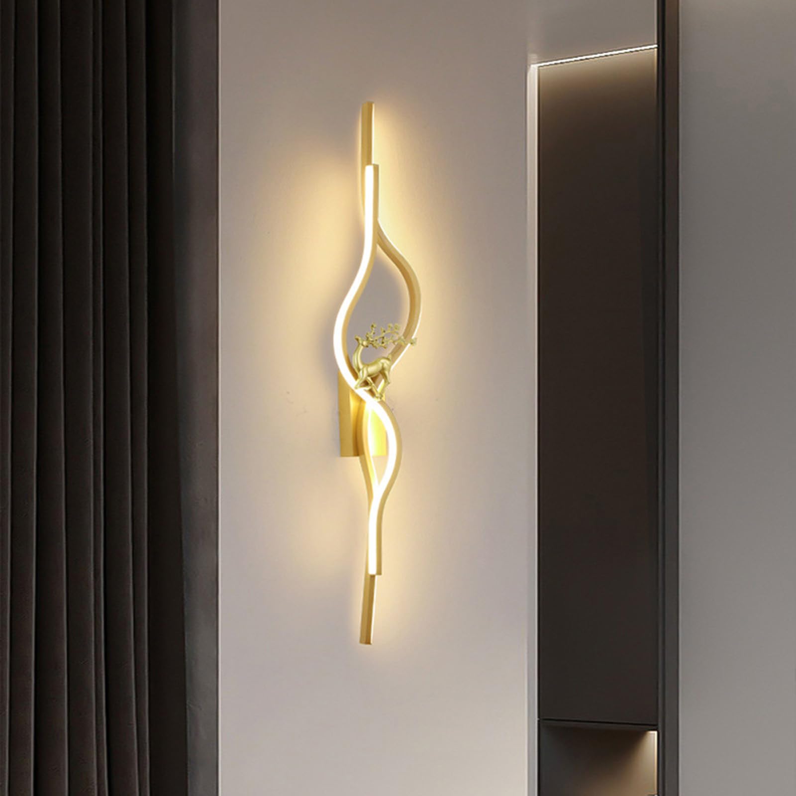 HCZKIUJY LED Wall Lamp - Wave Background Long Wall Sconce, Modern Wall Light for Living Room, Hallway, Stairs, Bedroom, Corridor, Office, Hotel (Goldwarm Light-100cm)