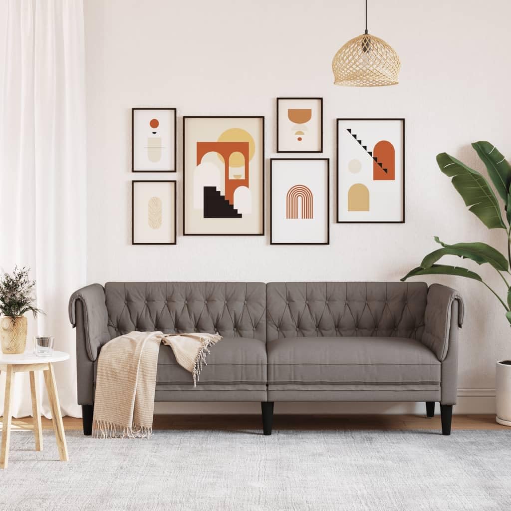 Chesterfield-Sofa 3-Sitzer Taupe Stoff Polstersofa mit Stützbeinen, Loungesofa Designsofa für Wohnzimmer, Couch Wohnzimmersofa