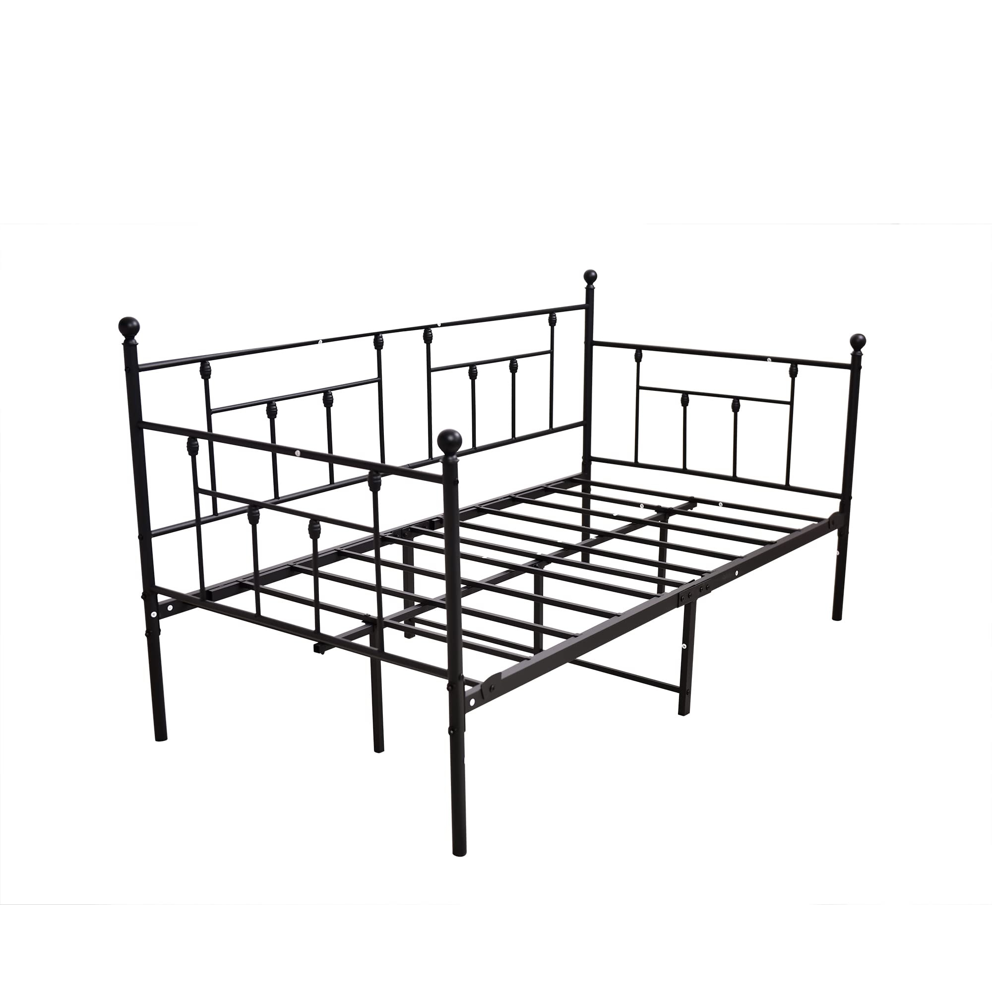 Tagesbett Bettgestell 90x200 cm Bett, Einzelbett Schlafsofa mit Lattenrost für Gästezimmer Jugendbett, Metallbett Tagesbett Bettrahmen für Schlafzimmer Wohnzimmer, Schwarz