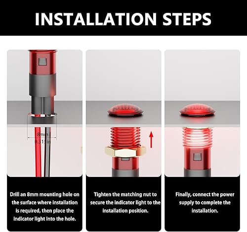 Miniatura 3 de 10 luces indicadoras LED de 0.315 in (516 pulgadas), luz indicadora LED de 110 V, luces piloto piloto de 110 V rojo, verde, amarillo, azul, blanco,