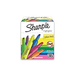 Sharpie Tank Highlighters, Fluorescent And Pastel Highlighters, Chisel Tip, Highlighter Markers Set, Assorted Colors, Value Pack, 36 Count - School, Office, Teacher Supplies
