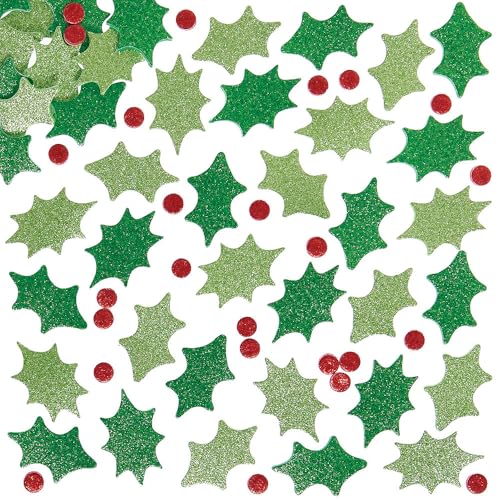Baker Ross EX729 Holly and Berry Glitter Foam Stickers - Pack of 200, for Kids to Decorate Christmas Cards and Collage