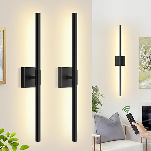 Juego de 2 apliques de pared inalámbricos de 30 pulgadas, rotación de 360, 8000 mAh, luces de pared recargables con tacto y control remoto, 30