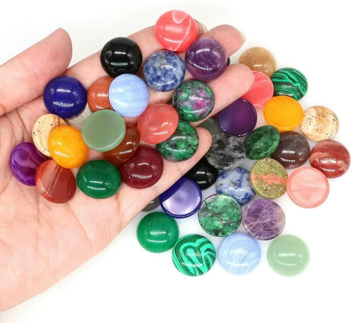 5 Sztuk/partia Naturalne Okrągłe Koraliki Z Kaboszonów Z Kamieni Szlachetnych 6 8 10 12 14 16 18 20 25 Mm Cabochon Diy Pierścień Naszyjnik Biżuteria Making, Green Jade, 10mm