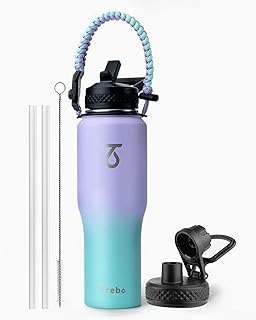 Trebo 32oz Insulated Water Bottle that Fits in Cup Holder, Stainless Steel Double Wall Tumbler Bottles with Paracord Handl...