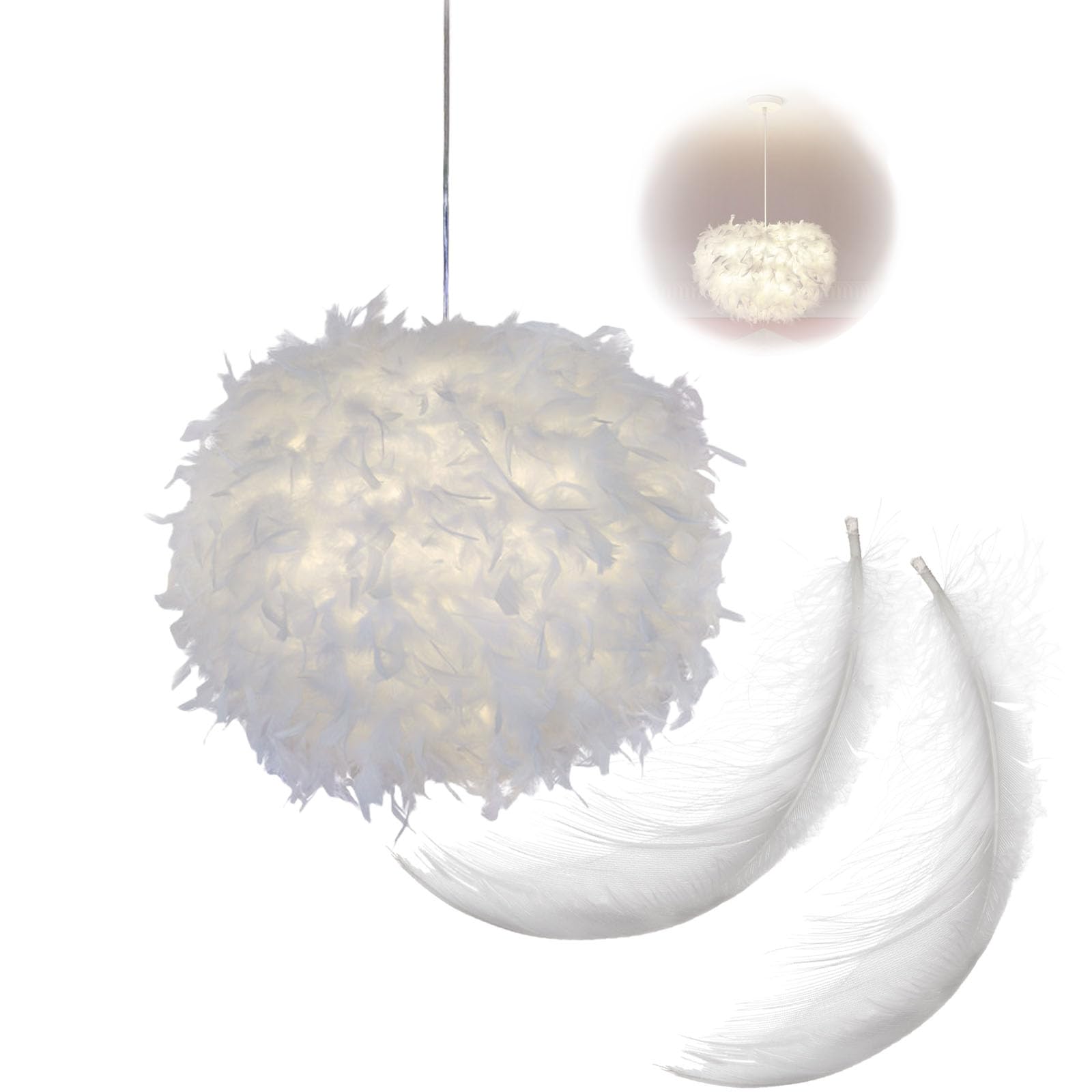 White Feather Lampshade,30CM Fluffy Feather Lampshade Lights for Table Floor Lamp,Room, Bedroom, Living