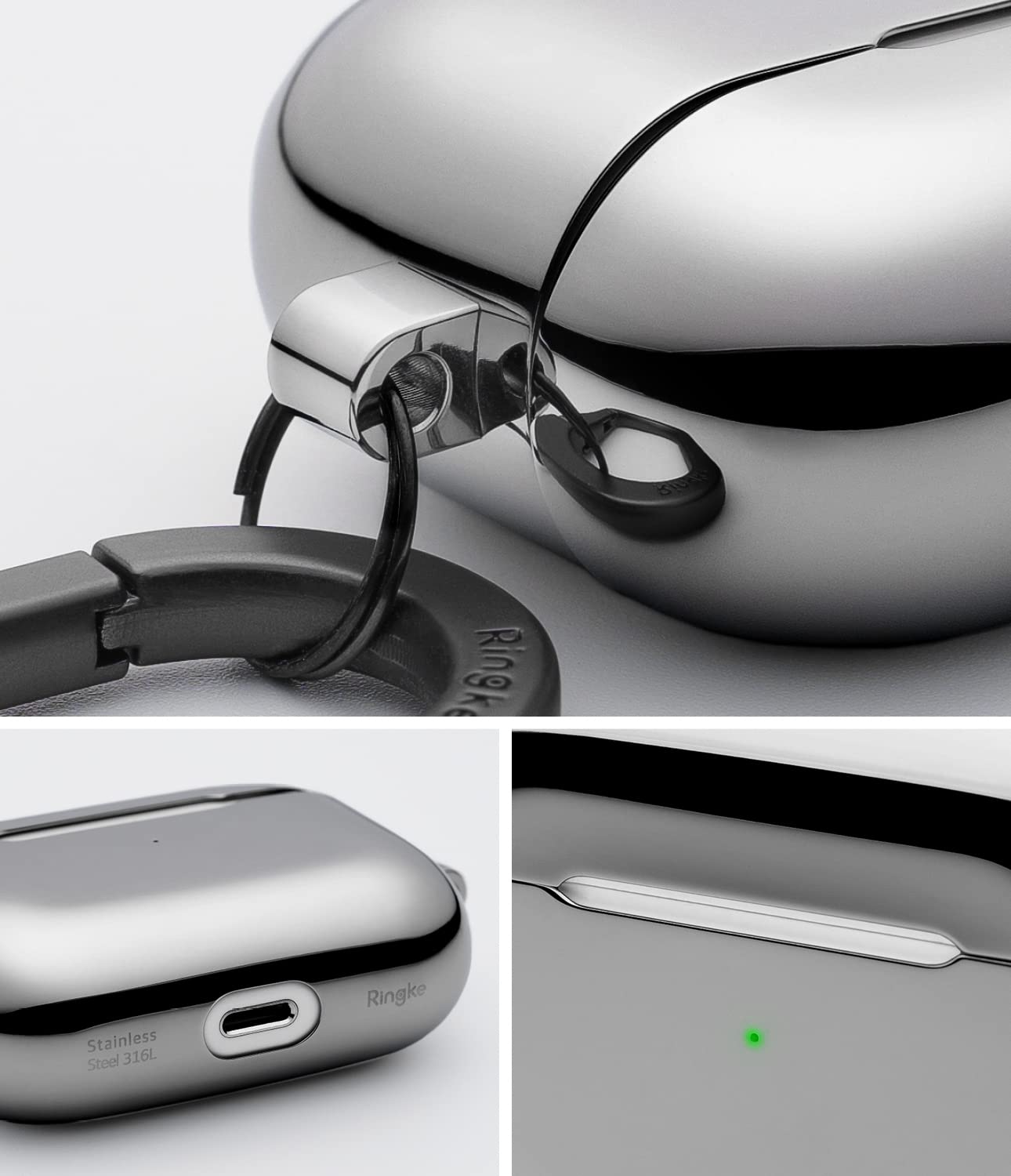 Ringke Stainless Steel Cover Compatibile con AirPods Pro, Custodia in Acciaio Inossidabile