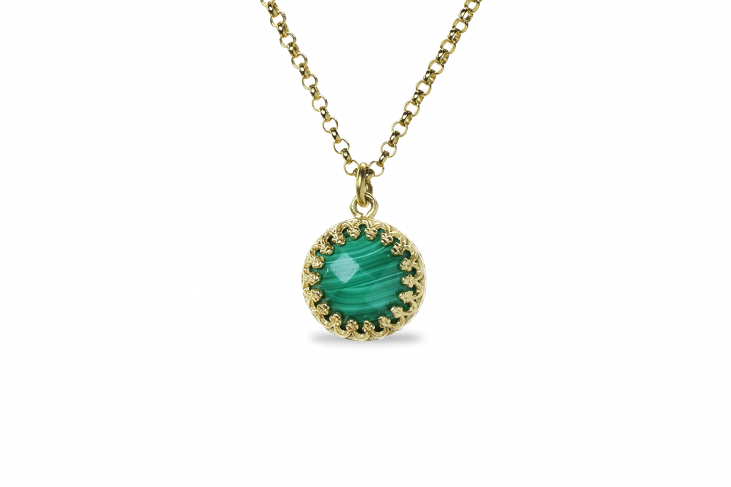 Runde Malachit-Halskette für Frauen - Zierliche Grüne Stein-Halskette in 14k Gold - Handgemachter Frauen-Schmuck - Alltags-Halskette, Schicht-Halskette, Geschenk-Halskette - Anpassbare Kettenlänge
