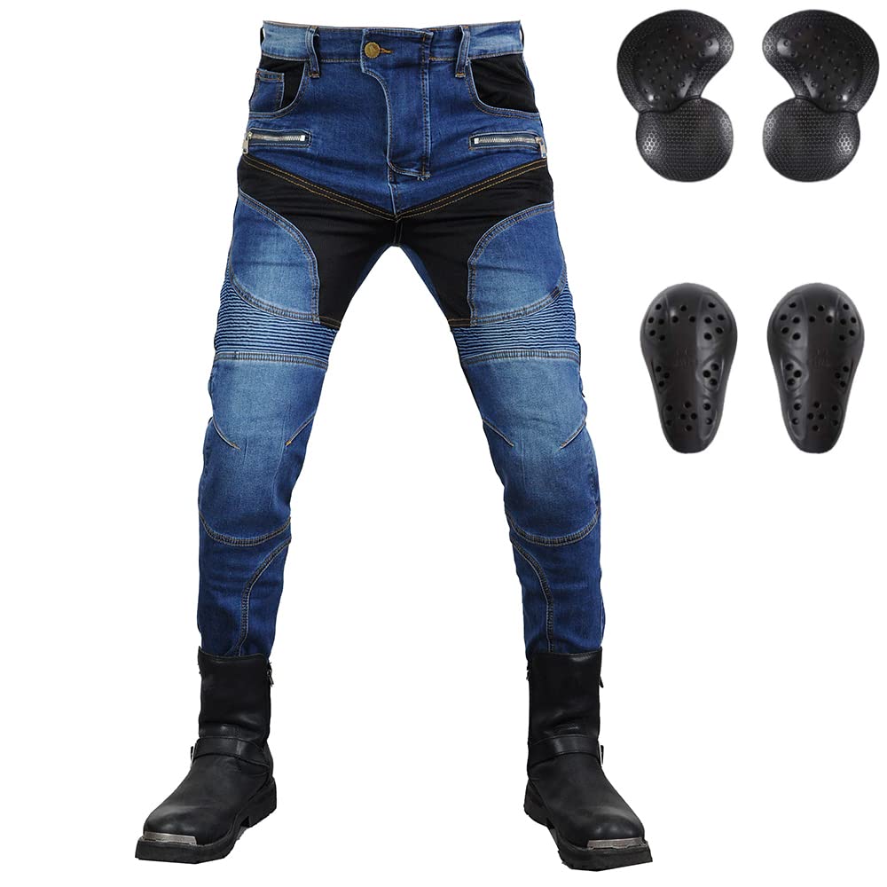 LOMENG Summer Motorcycle Pants Mens with Armor Cycling Jeans with Knee Hip Pads Protector