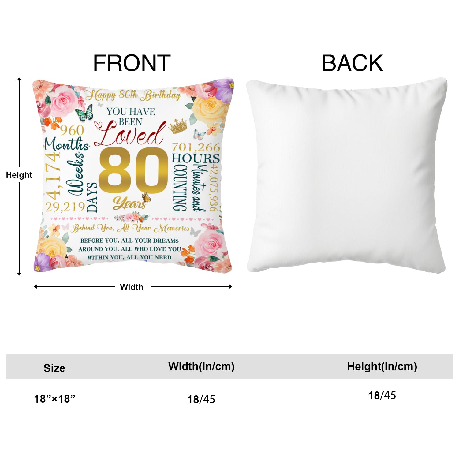 Happy 80th Birthday Pillow Cover 18x18 - Gift For Mom, Grandma, Wife - Velvet Anniversary Decor - View #2