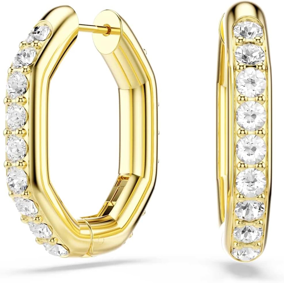 Swarovski Dextera hoop earrings, Octagon shape, Round cut, White, Gold-tone Finish